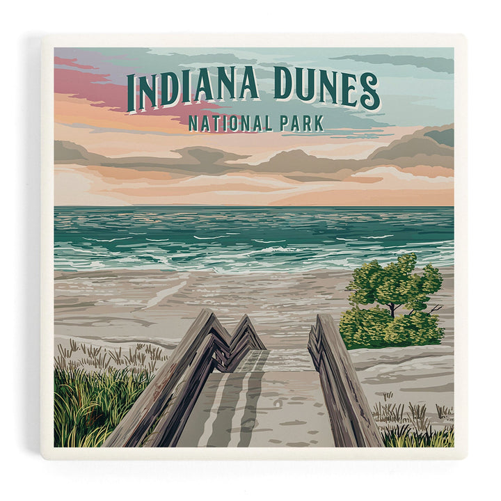 Indiana Dunes National Park, Indiana, Painterly National Park Series, Coasters Coasters Lantern Press 