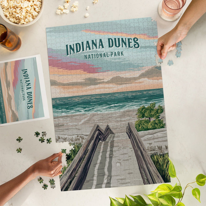 Indiana Dunes National Park, Indiana, Painterly National Park Series, Jigsaw Puzzle - Lantern Press