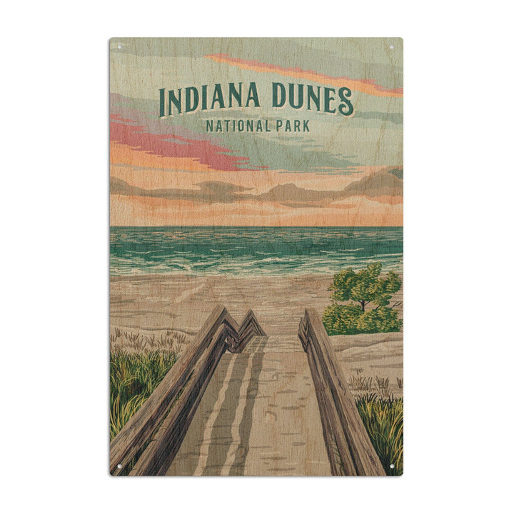 Indiana Dunes National Park, Indiana, Painterly National Park Series, Wood Signs and Postcards - Lantern Press