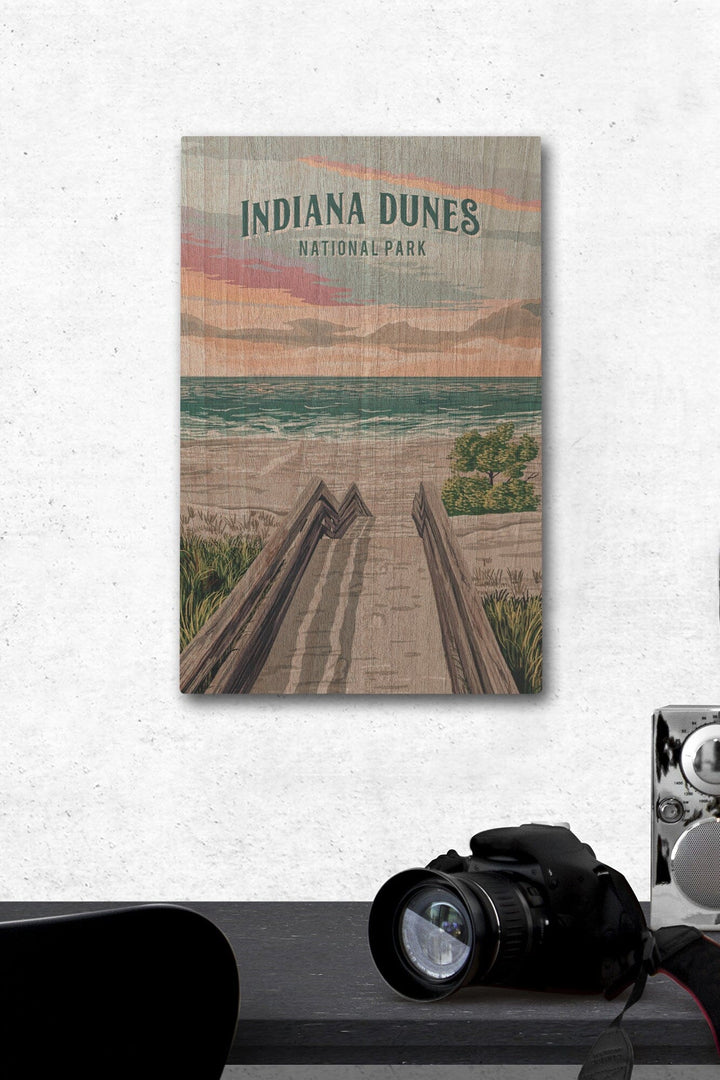 Indiana Dunes National Park, Indiana, Painterly National Park Series, Wood Signs and Postcards - Lantern Press