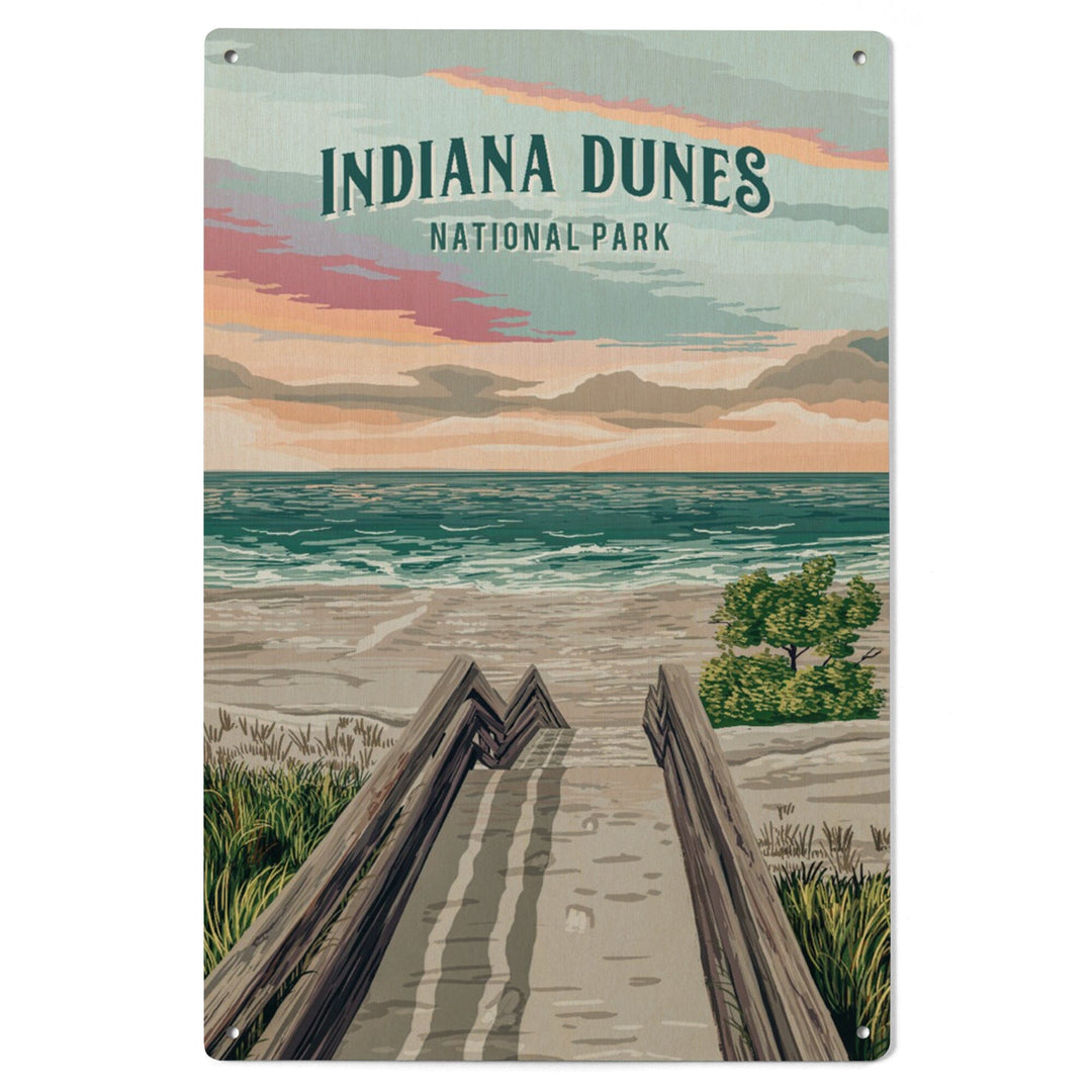 Indiana Dunes National Park, Indiana, Painterly National Park Series, Wood Signs and Postcards - Lantern Press