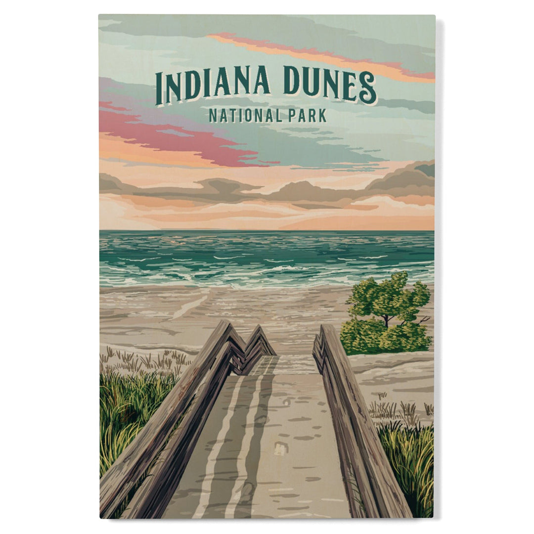 Indiana Dunes National Park, Indiana, Painterly National Park Series, Wood Signs and Postcards - Lantern Press