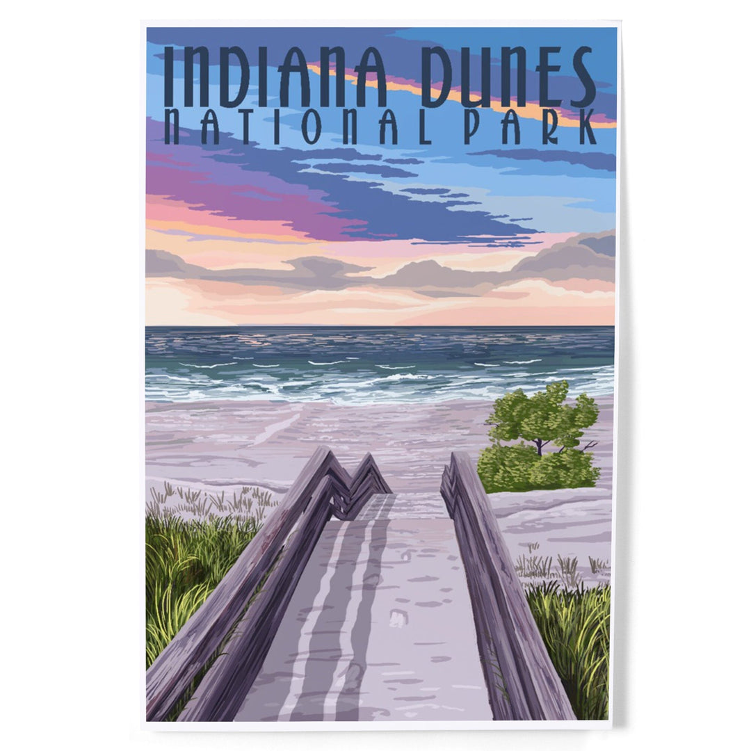 Indiana Dunes National Park, Lake Michigan, Beach Boardwalk Scene, Art & Giclee Prints Art Lantern Press 