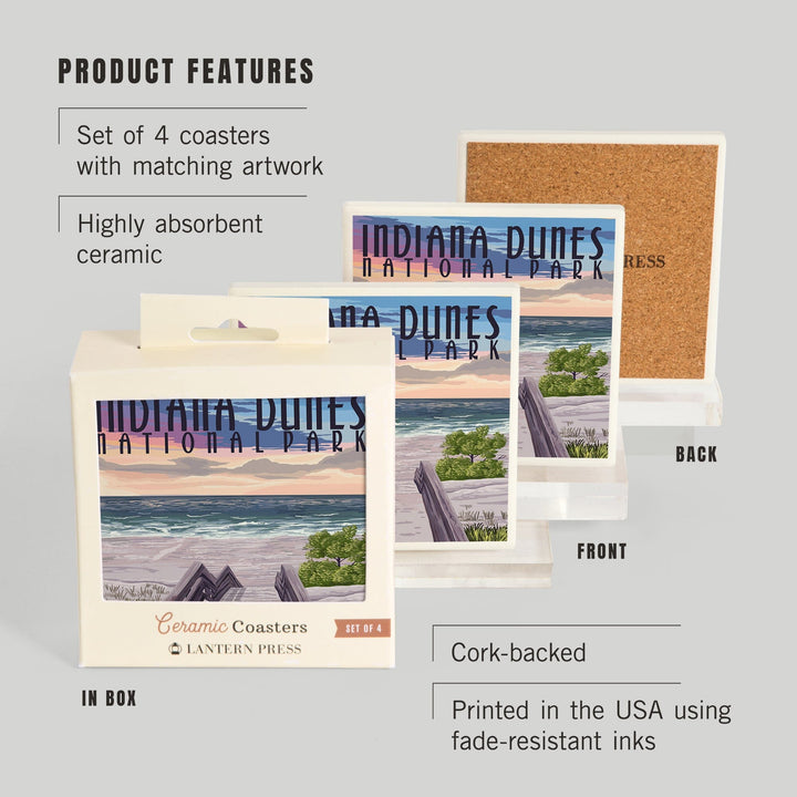 Indiana Dunes National Park, Lake Michigan, Beach Boardwalk Scene, Coasters Coasters Lantern Press 