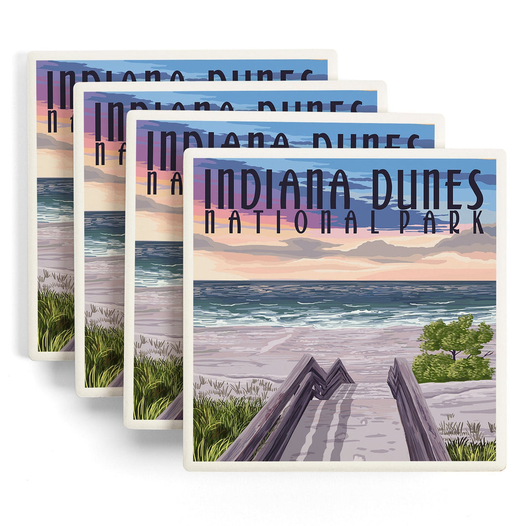Indiana Dunes National Park, Lake Michigan, Beach Boardwalk Scene, Coasters Coasters Lantern Press 