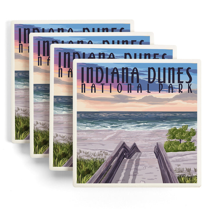 Indiana Dunes National Park, Lake Michigan, Beach Boardwalk Scene, Coasters Coasters Lantern Press 