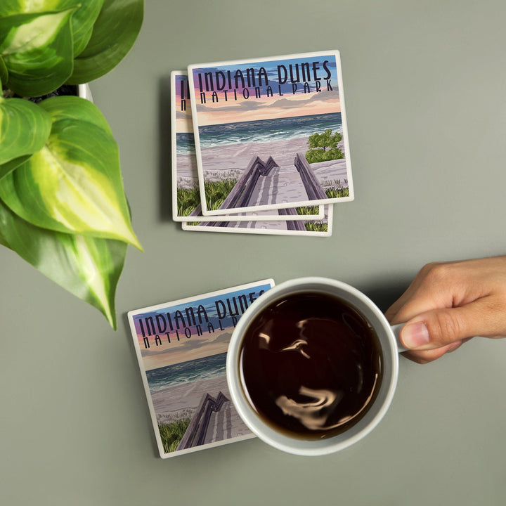 Indiana Dunes National Park, Lake Michigan, Beach Boardwalk Scene, Coasters Coasters Lantern Press 