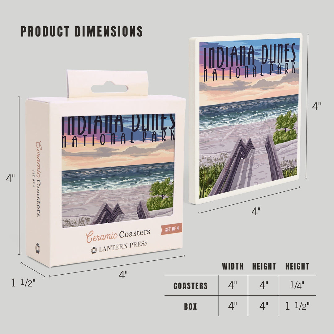 Indiana Dunes National Park, Lake Michigan, Beach Boardwalk Scene, Coasters Coasters Lantern Press 