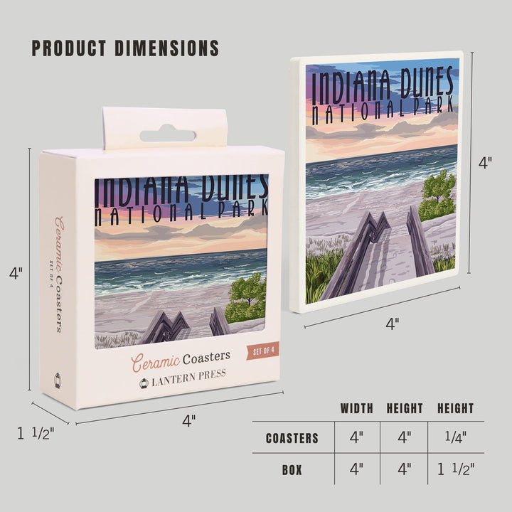Indiana Dunes National Park, Lake Michigan, Beach Boardwalk Scene, Coasters Coasters Lantern Press 