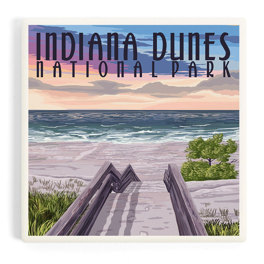Indiana Dunes National Park, Lake Michigan, Beach Boardwalk Scene, Coasters Coasters Lantern Press 