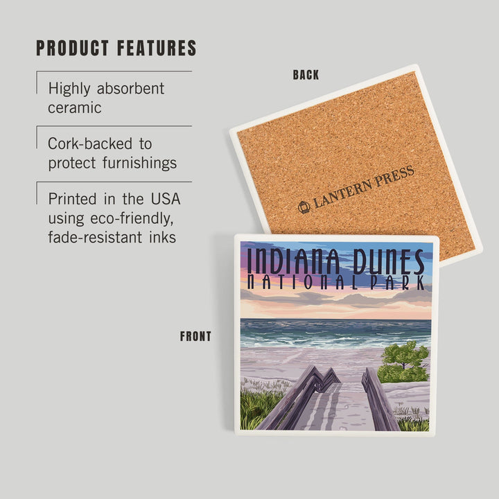 Indiana Dunes National Park, Lake Michigan, Beach Boardwalk Scene, Coasters Coasters Lantern Press 