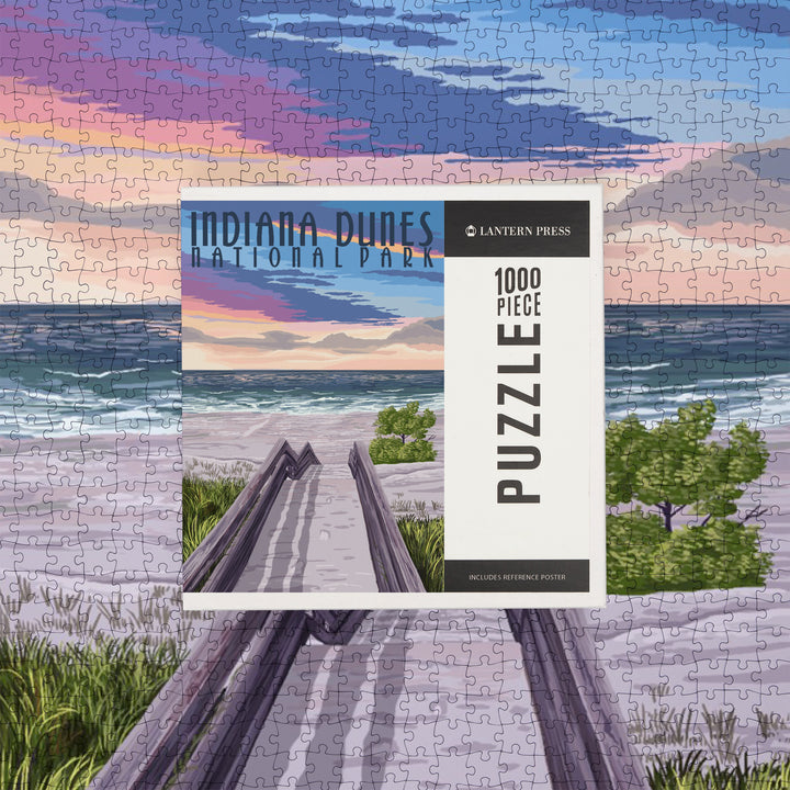 Indiana Dunes National Park, Lake Michigan, Beach Boardwalk Scene, Jigsaw Puzzle Puzzle Lantern Press 