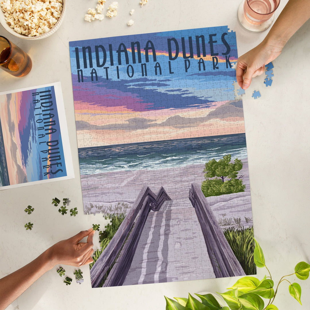 Indiana Dunes National Park, Lake Michigan, Beach Boardwalk Scene, Jigsaw Puzzle Puzzle Lantern Press 