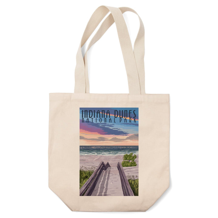 Indiana Dunes National Park, Lake Michigan, Beach Boardwalk Scene, Lantern Press Artwork, Tote Bag - Lantern Press