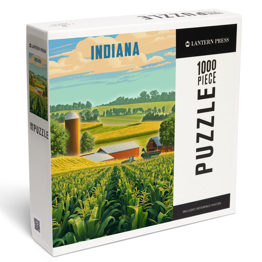 Indiana, Lithograph, Corn Harvest, Jigsaw Puzzle Puzzle Lantern Press 