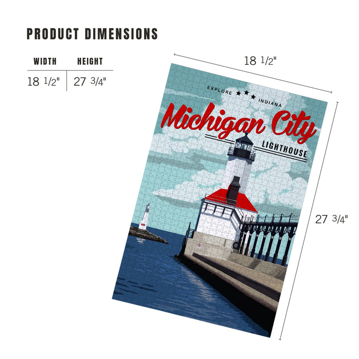 Indiana, Michigan City Lighthouse and Pier, Jigsaw Puzzle Puzzle Lantern Press 