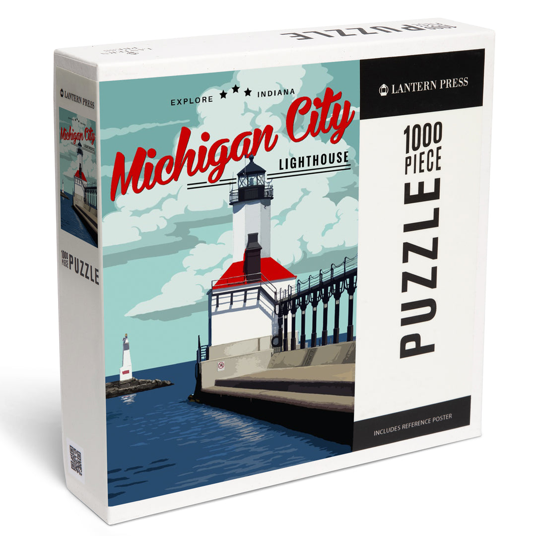 Indiana, Michigan City Lighthouse and Pier, Jigsaw Puzzle Puzzle Lantern Press 