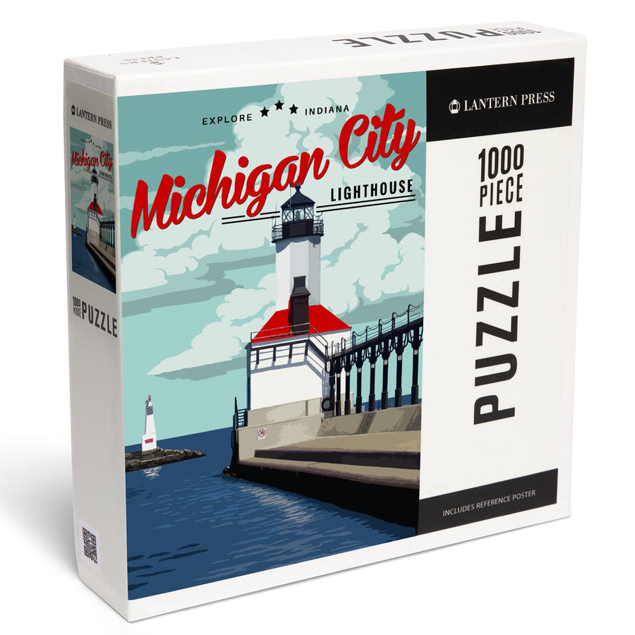 Indiana, Michigan City Lighthouse and Pier, Jigsaw Puzzle Puzzle Lantern Press 