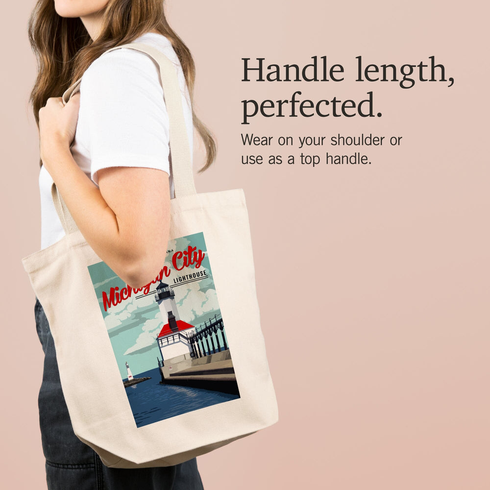 Indiana, Michigan City Lighthouse and Pier, Tote Bag Totes Lantern Press 