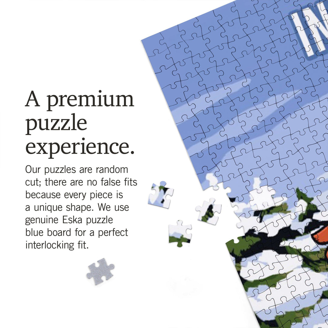 Indiana, Signpost, Ski and Snow, Jigsaw Puzzle Puzzle Lantern Press 