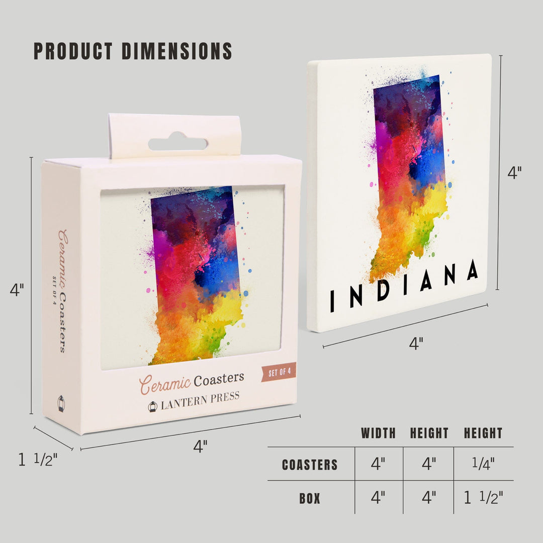 Indiana, State Abstract Watercolor, Lantern Press Artwork, Coaster Set - Lantern Press