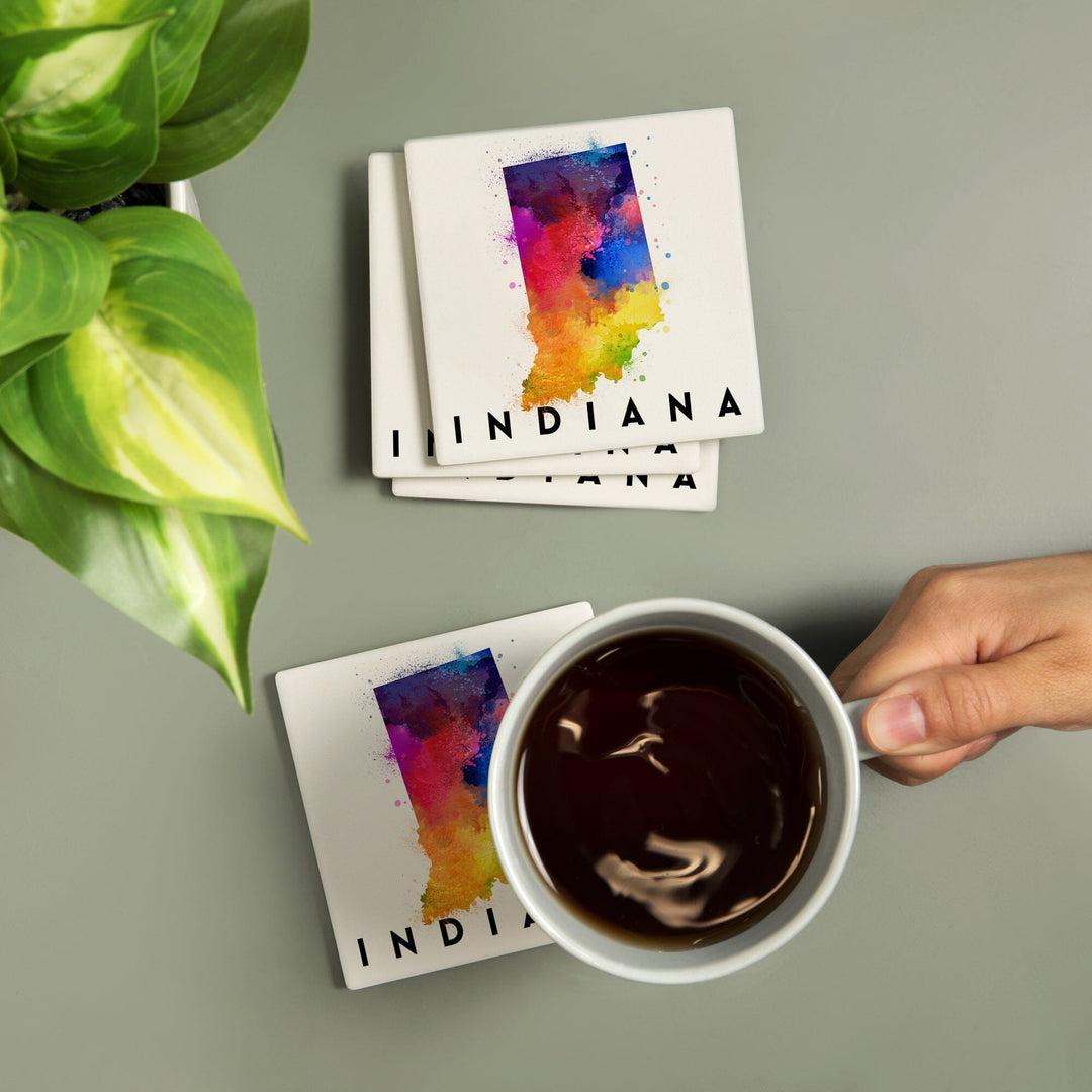 Indiana, State Abstract Watercolor, Lantern Press Artwork, Coaster Set - Lantern Press