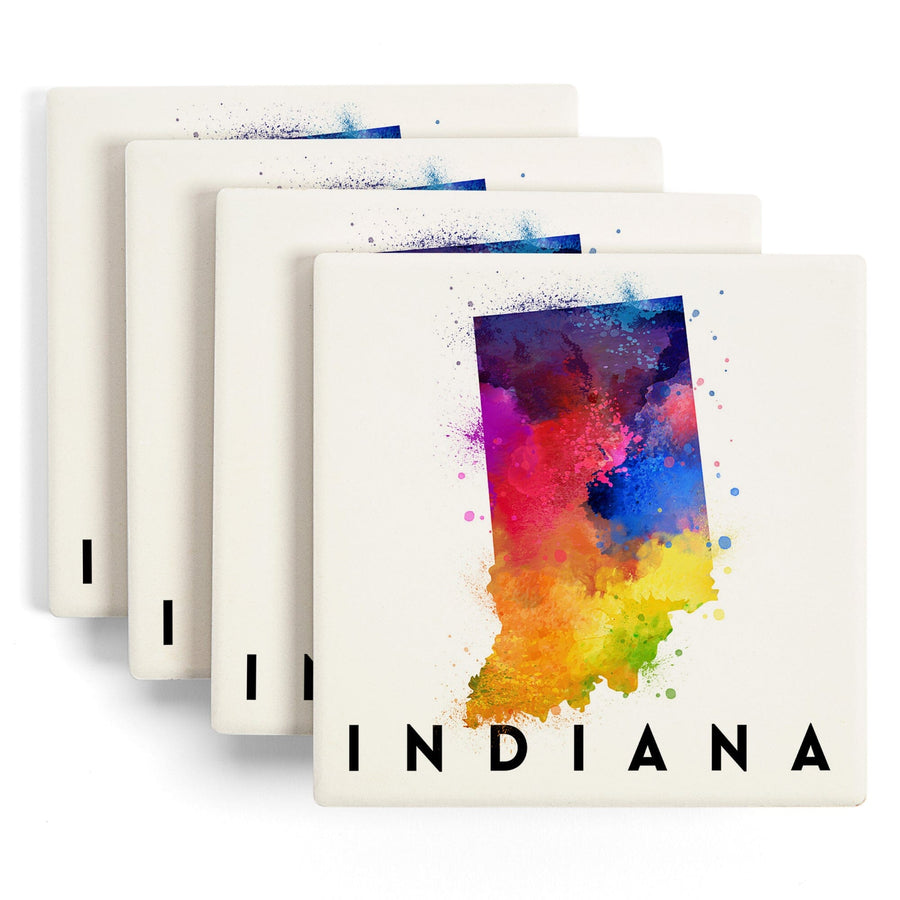 Indiana, State Abstract Watercolor, Lantern Press Artwork, Coaster Set - Lantern Press