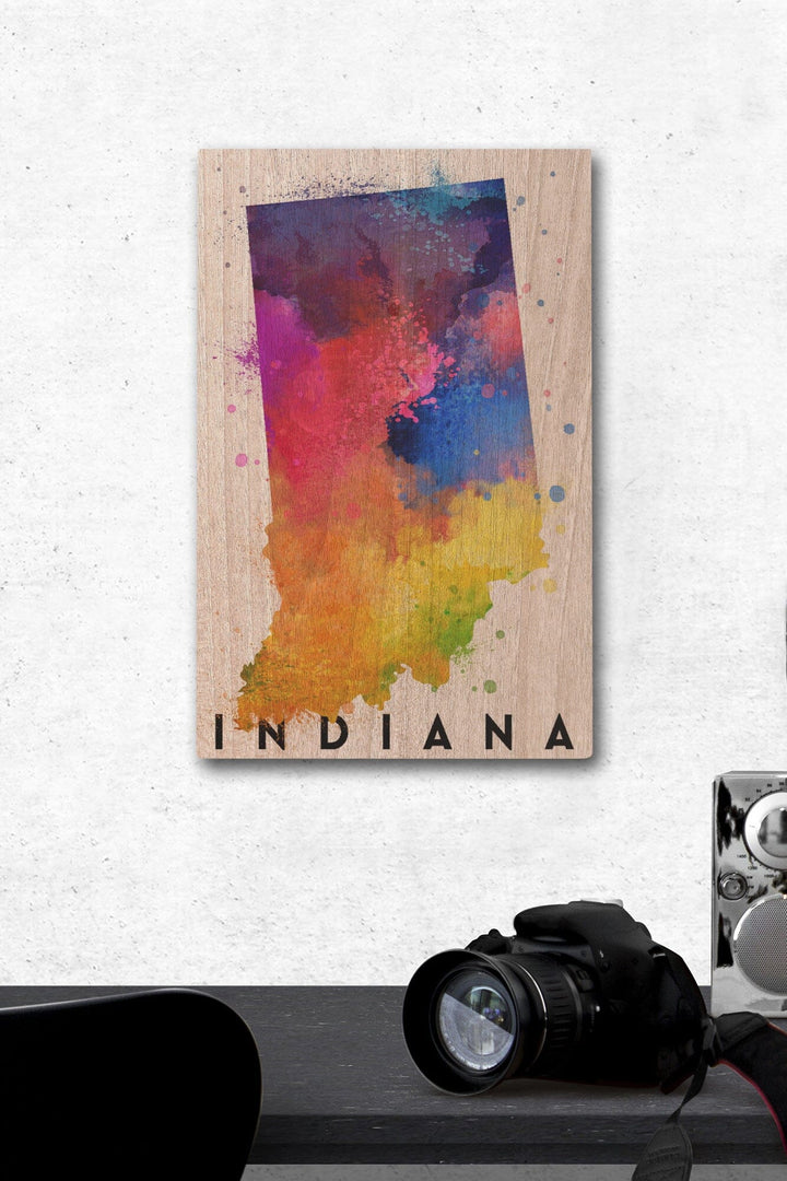 Indiana, State Abstract Watercolor, Lantern Press Artwork, Wood Signs and Postcards Wood Lantern Press 12 x 18 Wood Gallery Print 