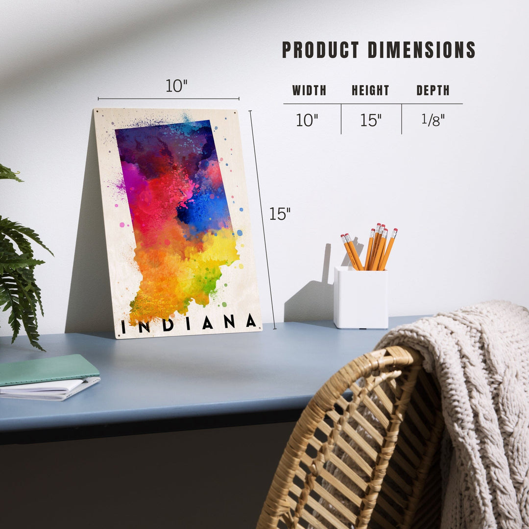 Indiana, State Abstract Watercolor, Lantern Press Artwork, Wood Signs and Postcards Wood Lantern Press 