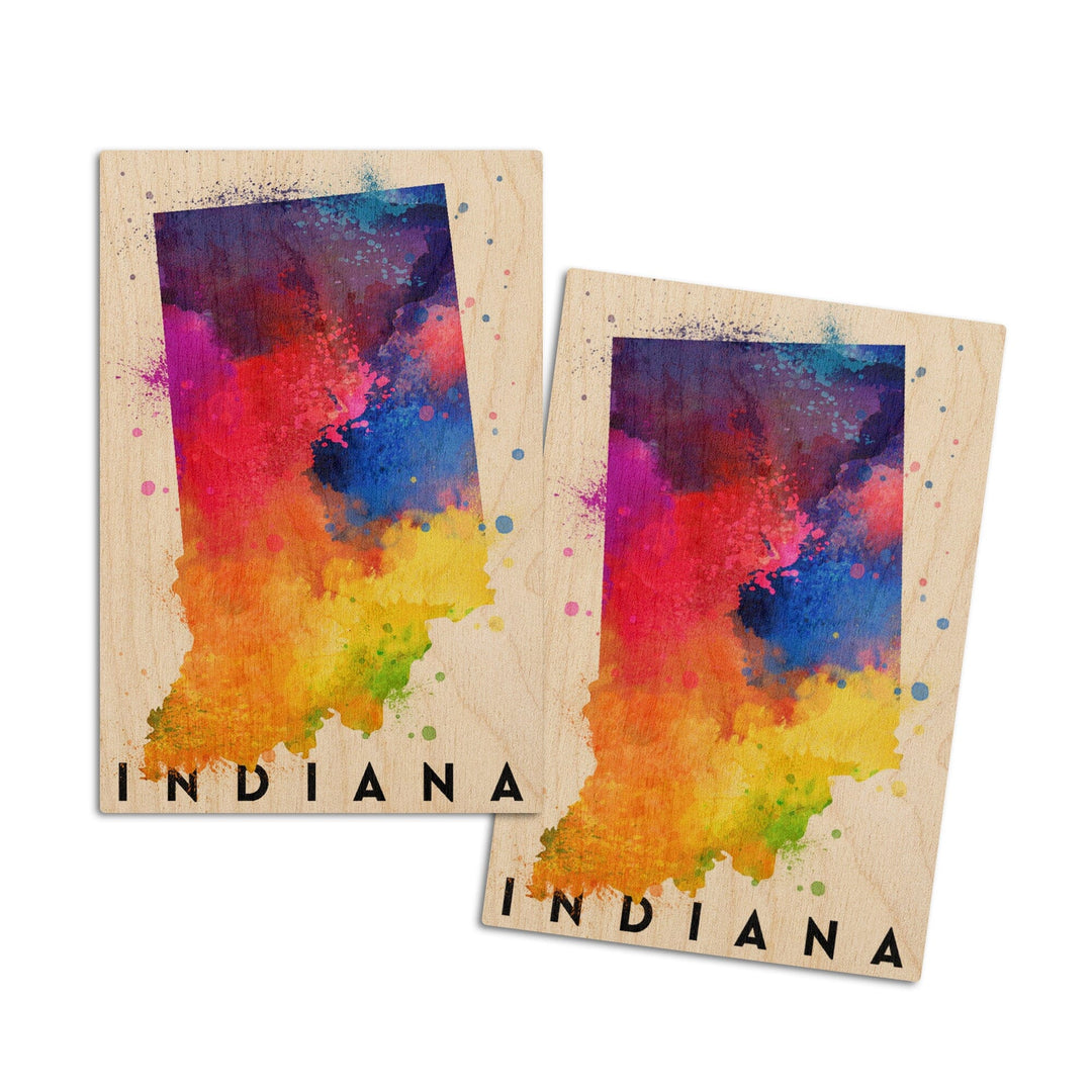 Indiana, State Abstract Watercolor, Lantern Press Artwork, Wood Signs and Postcards Wood Lantern Press 4x6 Wood Postcard Set 