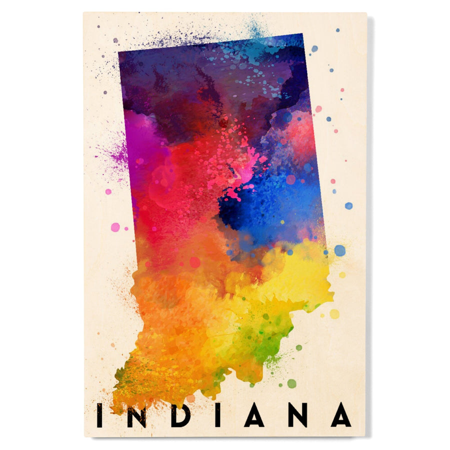 Indiana, State Abstract Watercolor, Lantern Press Artwork, Wood Signs and Postcards Wood Lantern Press 