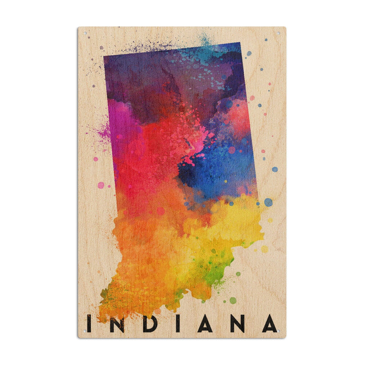 Indiana, State Abstract Watercolor, Lantern Press Artwork, Wood Signs and Postcards Wood Lantern Press 6x9 Wood Sign 
