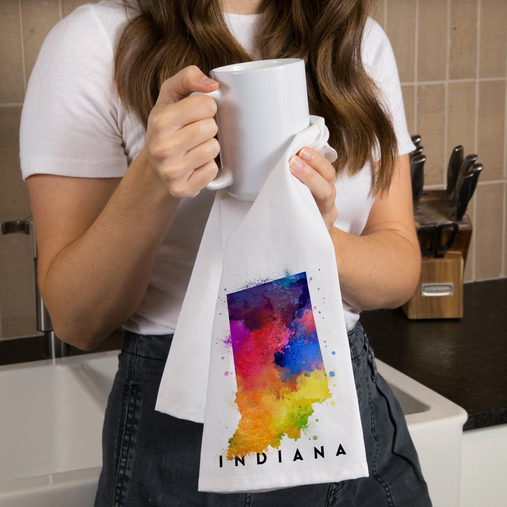 Indiana, State Abstract Watercolor, Organic Cotton Kitchen Tea Towels Kitchen Lantern Press 