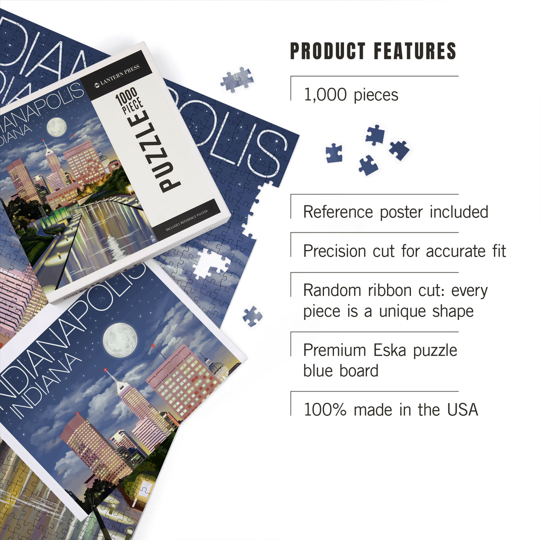 Indianapolis, Indiana, Indianapolis at Night, Jigsaw Puzzle Puzzle Lantern Press 
