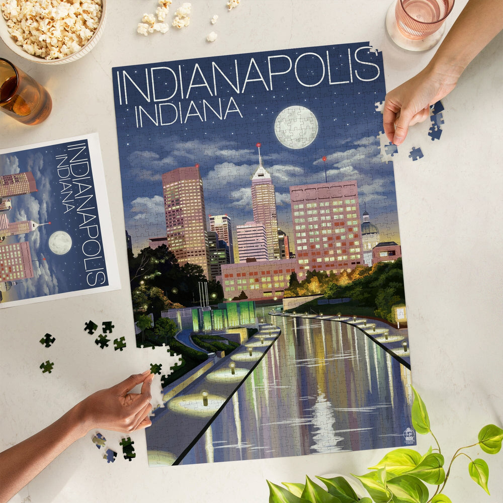 Indianapolis, Indiana, Indianapolis at Night, Jigsaw Puzzle Puzzle Lantern Press 