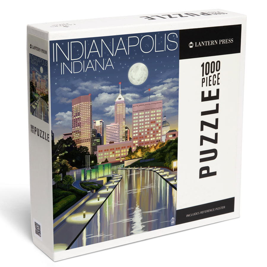 Indianapolis, Indiana, Indianapolis at Night, Jigsaw Puzzle Puzzle Lantern Press 