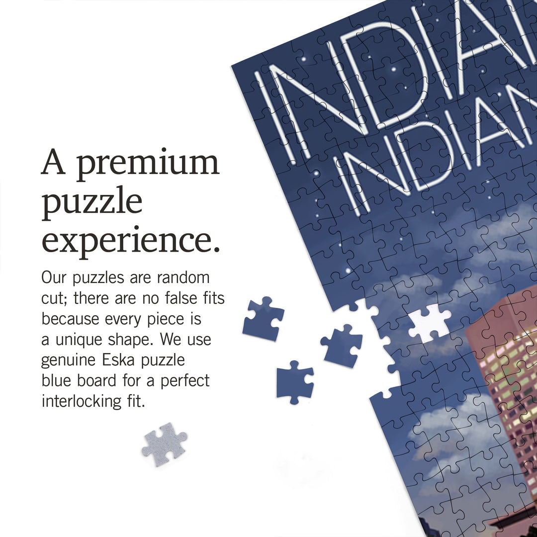 Indianapolis, Indiana, Indianapolis at Night, Jigsaw Puzzle Puzzle Lantern Press 