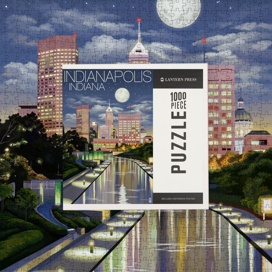Indianapolis, Indiana, Indianapolis at Night, Jigsaw Puzzle Puzzle Lantern Press 