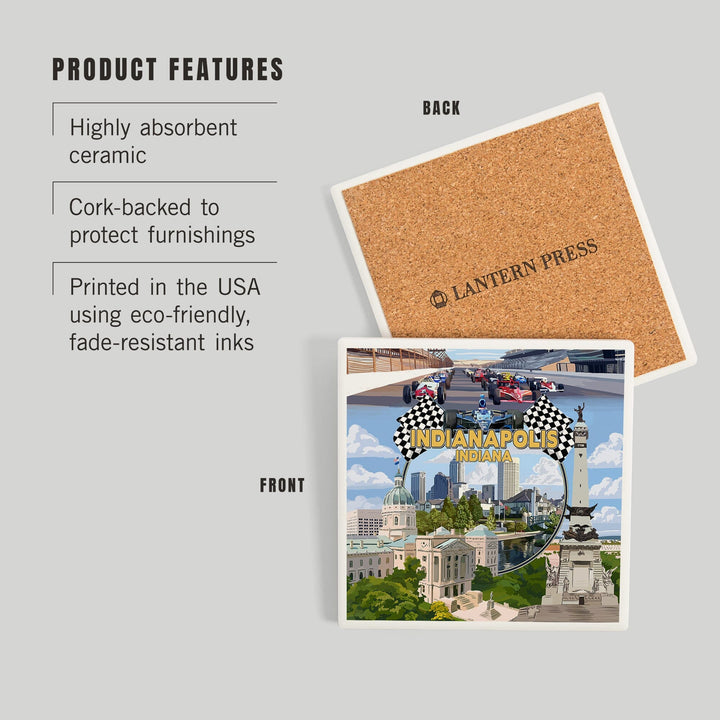 Indianapolis, Indiana, Montage Scenes, Coasters Coasters Lantern Press 