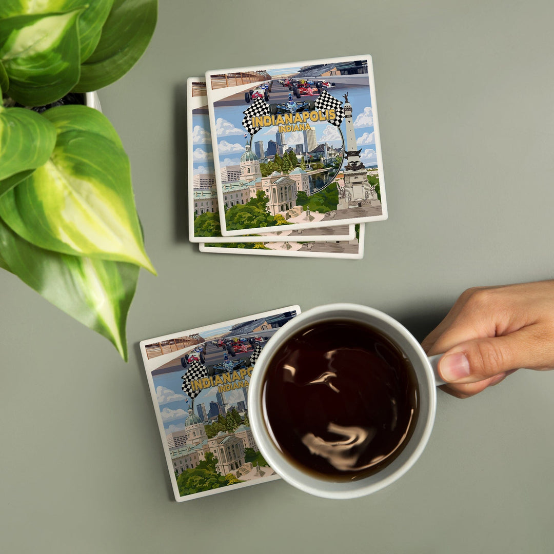 Indianapolis, Indiana, Montage Scenes, Coasters Coasters Lantern Press 
