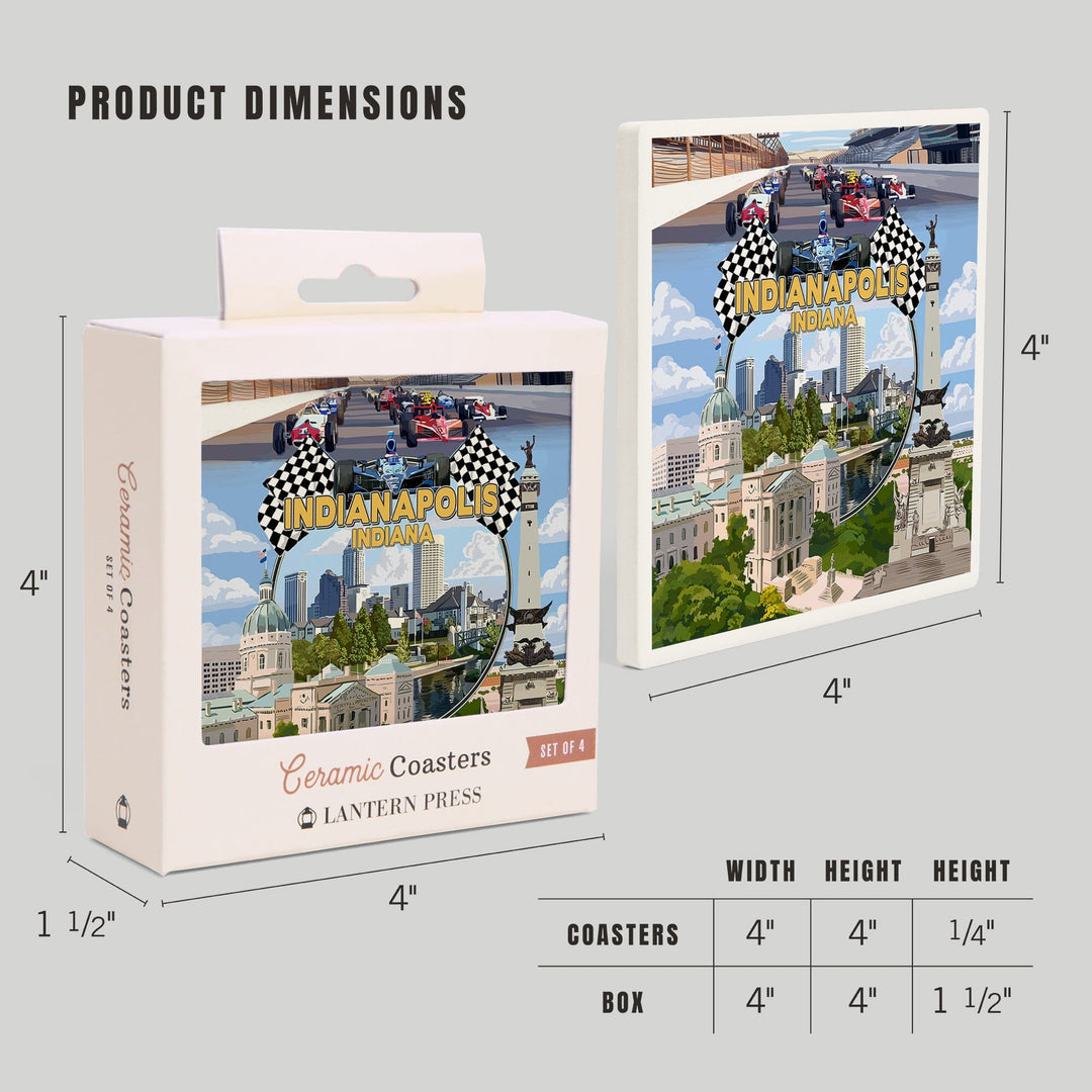 Indianapolis, Indiana, Montage Scenes, Coasters Coasters Lantern Press 