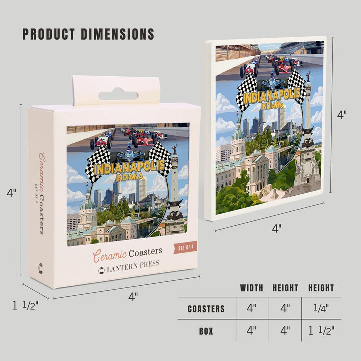 Indianapolis, Indiana, Montage Scenes, Coasters Coasters Lantern Press 