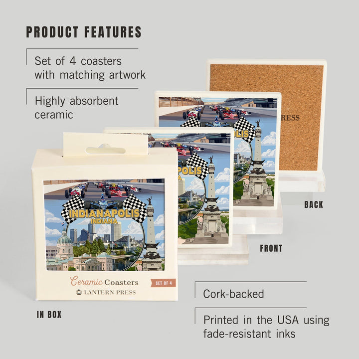 Indianapolis, Indiana, Montage Scenes, Coasters Coasters Lantern Press 