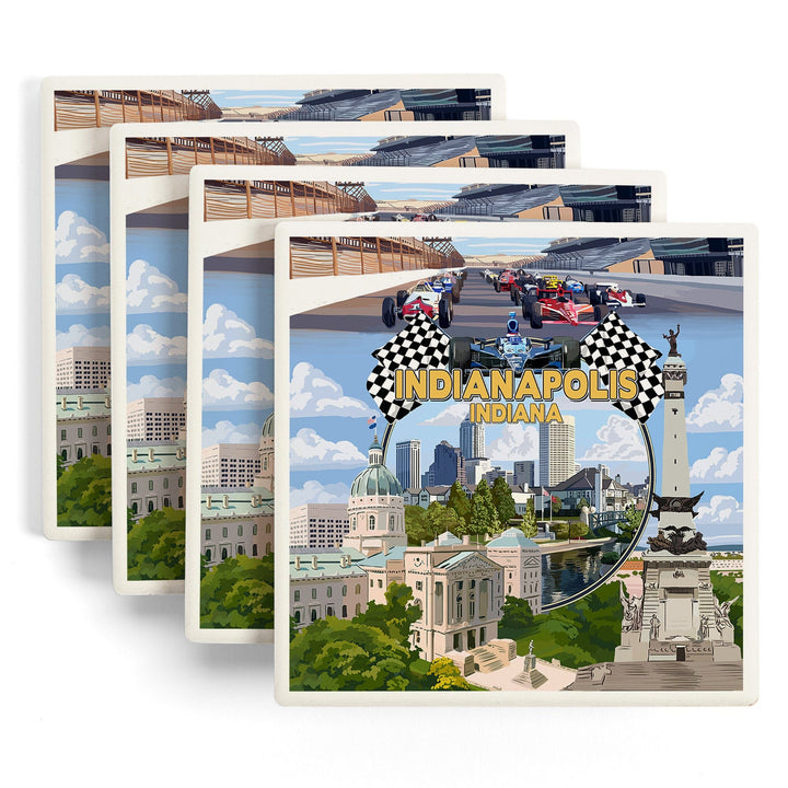 Indianapolis, Indiana, Montage Scenes, Coasters Coasters Lantern Press 