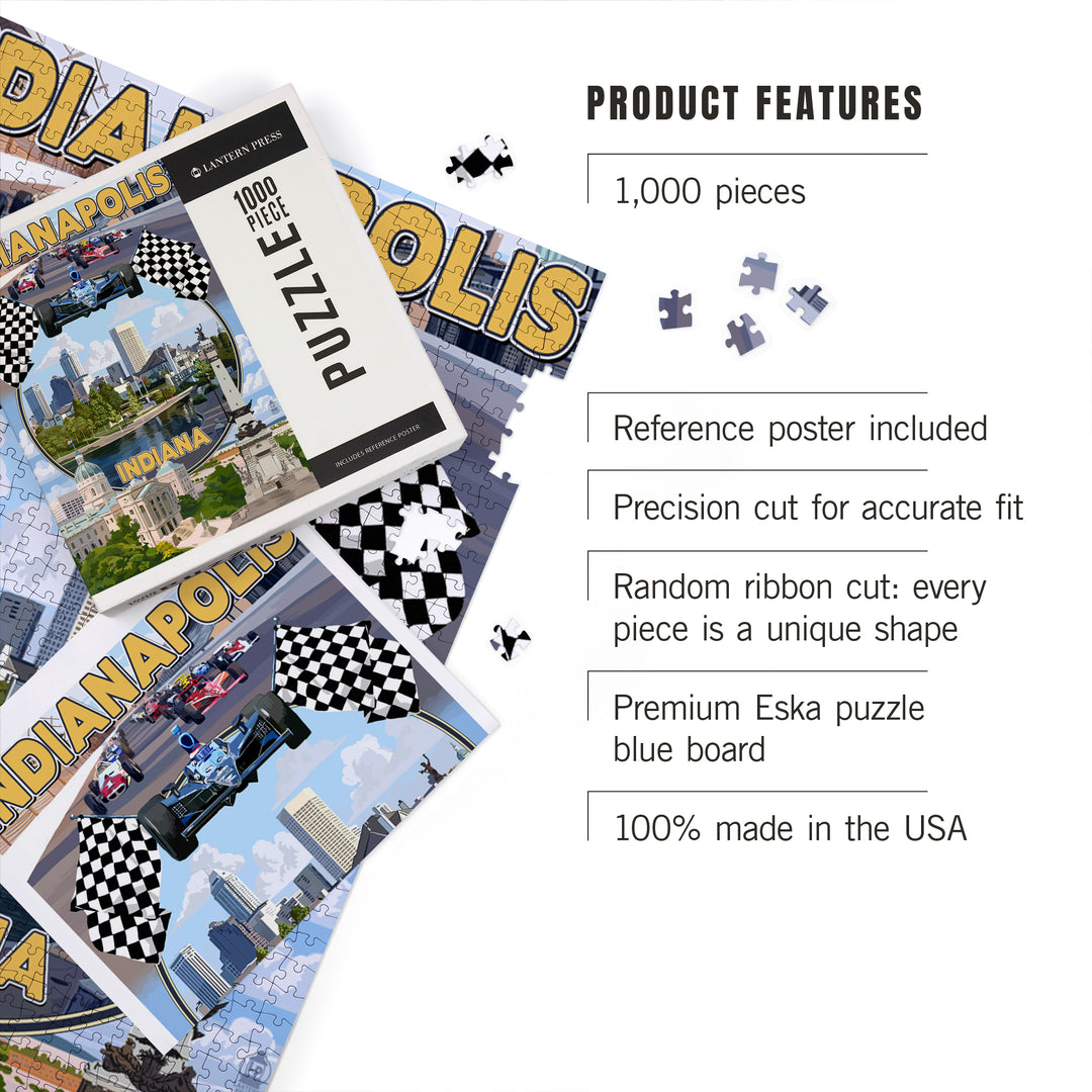 Indianapolis, Indiana, Montage Scenes, Jigsaw Puzzle Puzzle Lantern Press 
