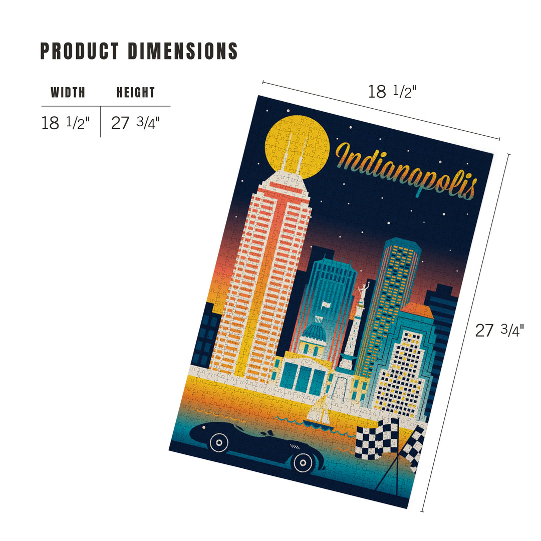 Indianapolis, Indiana, Retro Skyline Chromatic Series, Jigsaw Puzzle Puzzle Lantern Press 