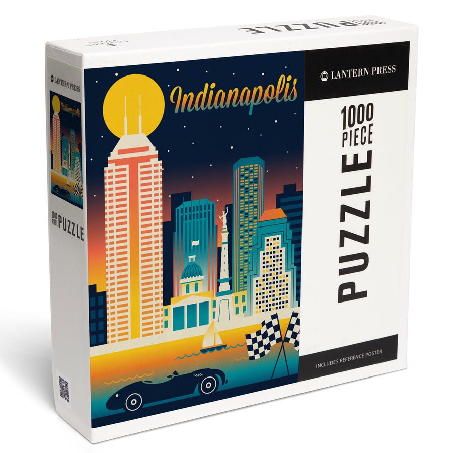 Indianapolis, Indiana, Retro Skyline Chromatic Series, Jigsaw Puzzle Puzzle Lantern Press 
