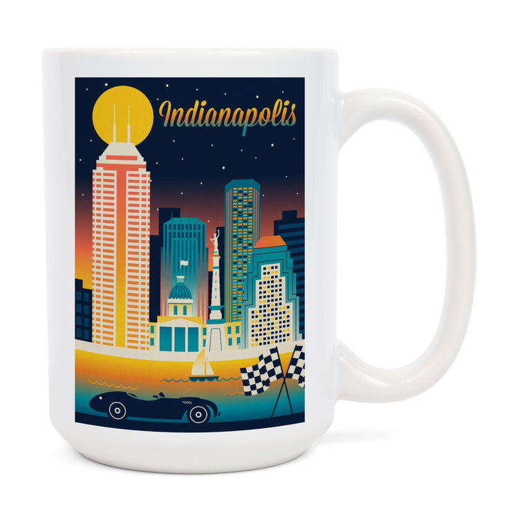 Indianapolis, Indiana, Retro Skyline Chromatic Series, Lantern Press Artwork, Ceramic Mug Mugs Lantern Press 