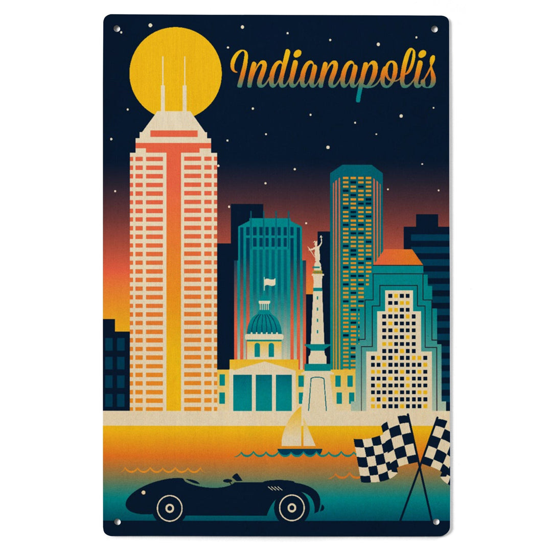 Indianapolis, Indiana, Retro Skyline Chromatic Series, Lantern Press Artwork, Wood Signs and Postcards Wood Lantern Press 