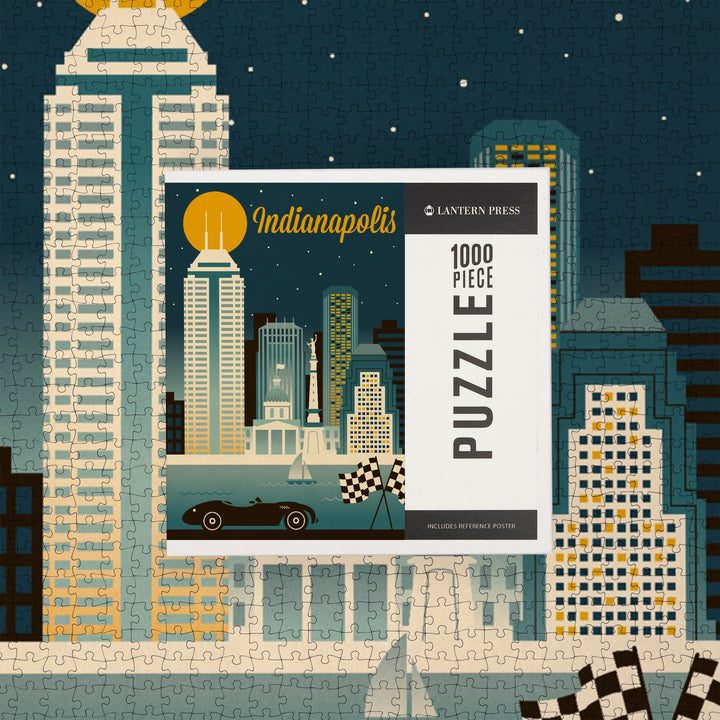 Indianapolis, Indiana, Retro Skyline Series, Jigsaw Puzzle Puzzle Lantern Press 